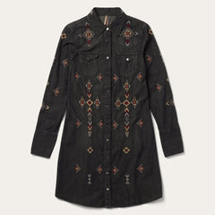 Embroidered Black Denim Shirt Dress Black | Women Stetson Mini