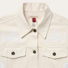 Embroidered Cream Denim Jacket White | Women Stetson Jackets