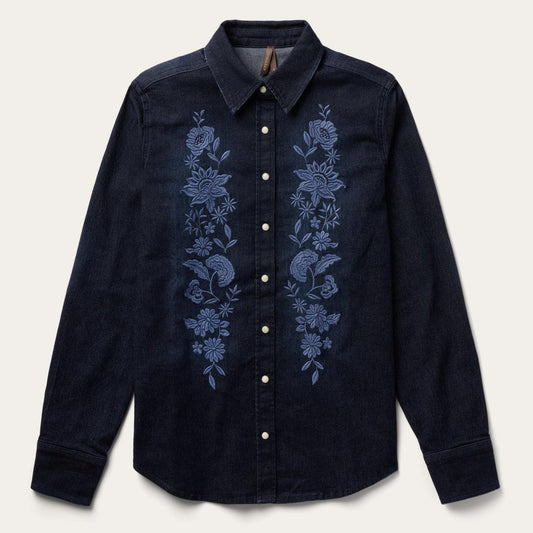 Embroidered Dark Denim Snap Front Shirt Blue | Women Stetson Denim Shirts