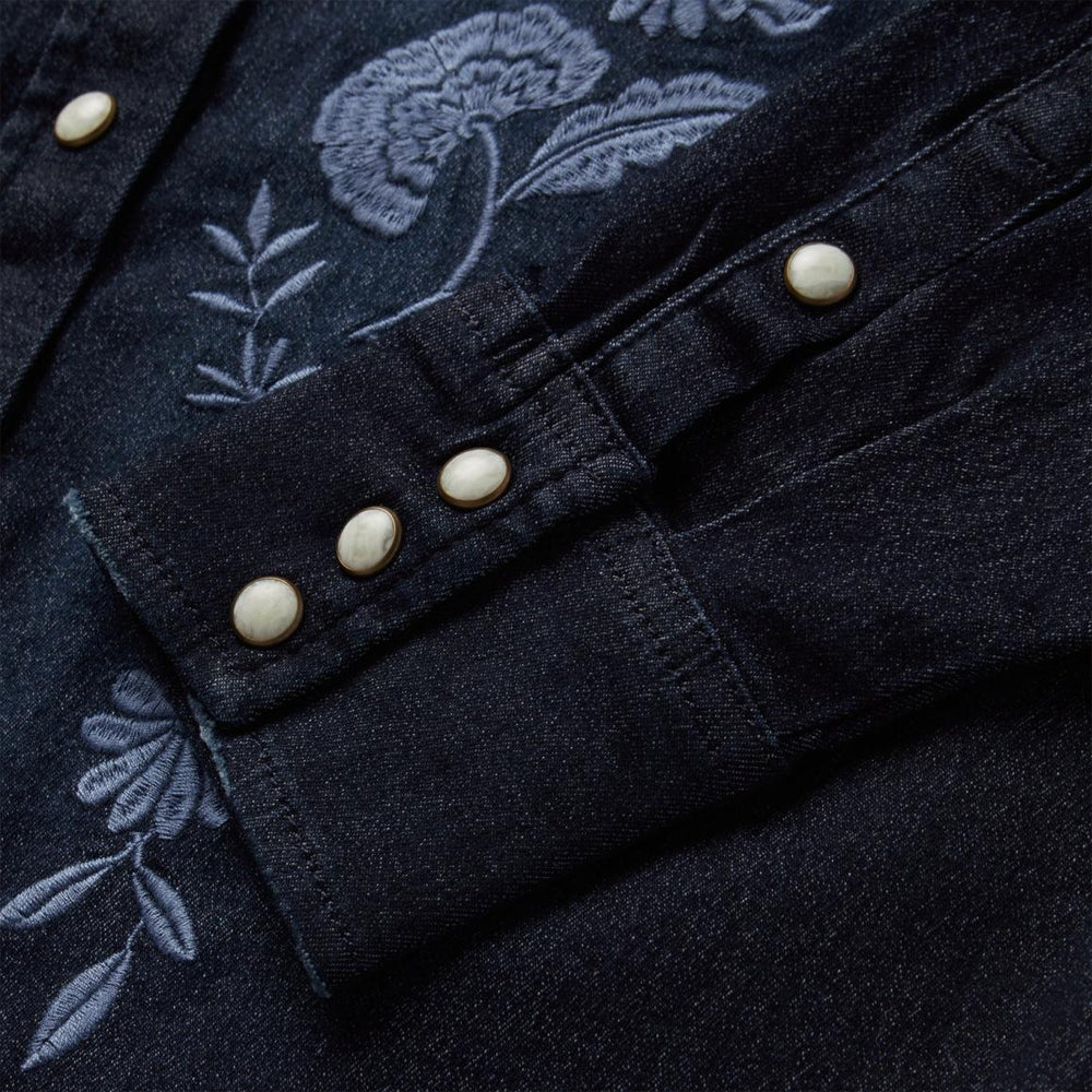 Embroidered Dark Denim Snap Front Shirt Blue | Women Stetson Western Shirts