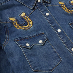 Embroidered Dark Denim Western Shirt Blue | Women Stetson Denim Shirts