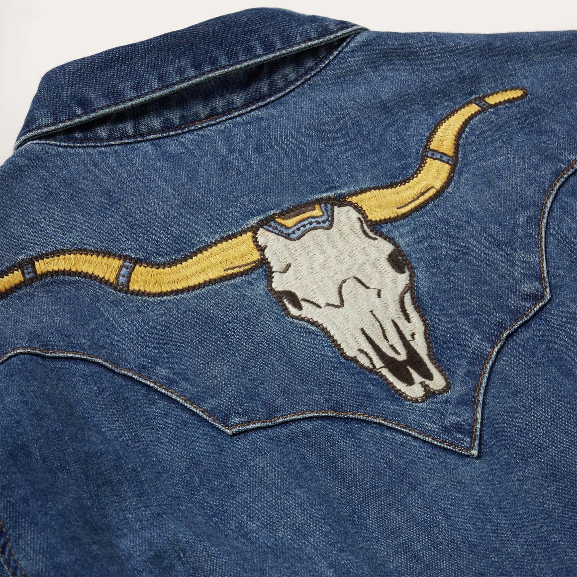 Embroidered Dark Denim Western Shirt Blue | Women Stetson Western Shirts