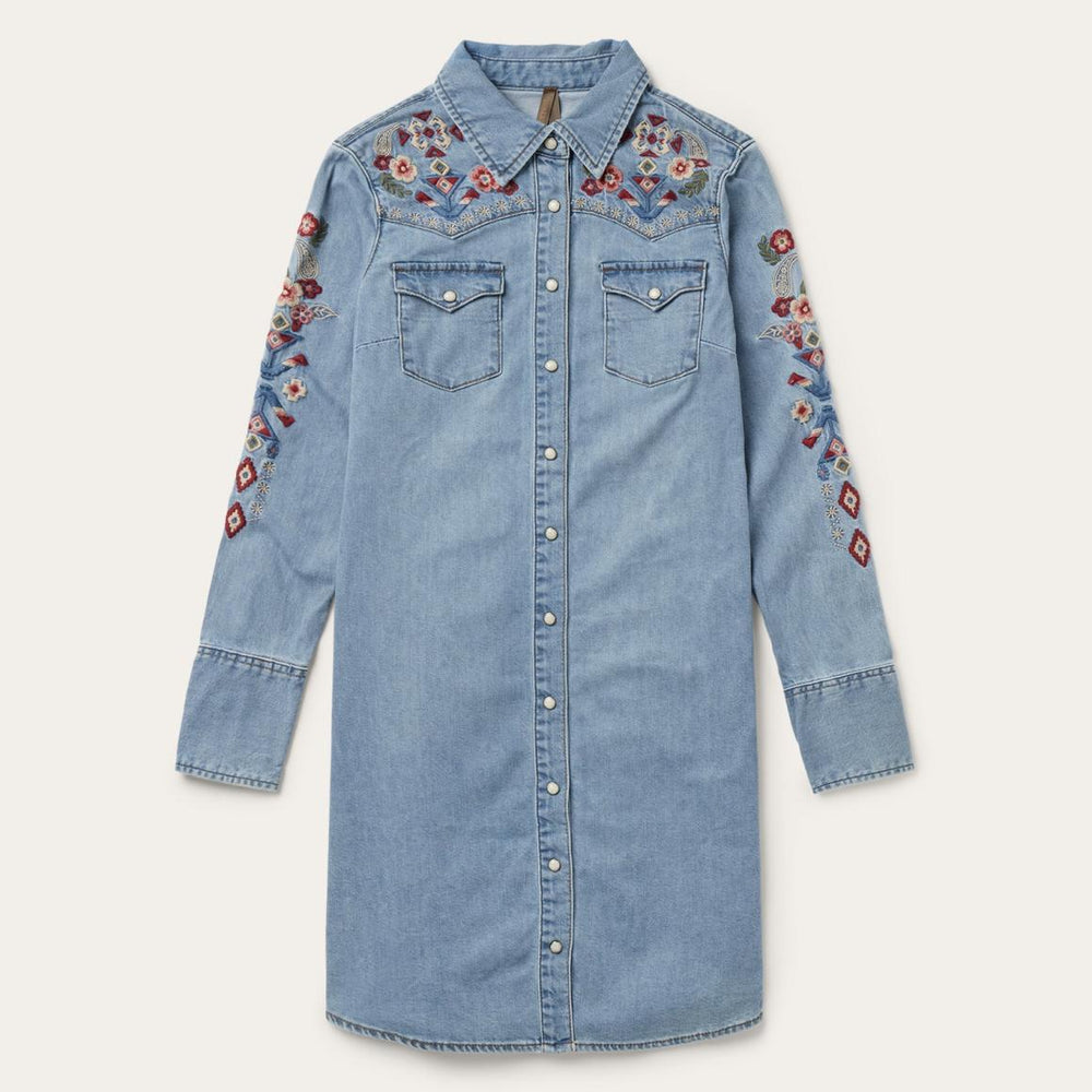 Embroidered Denim Shirt Dress Blue | Women Stetson Shirt Dresses