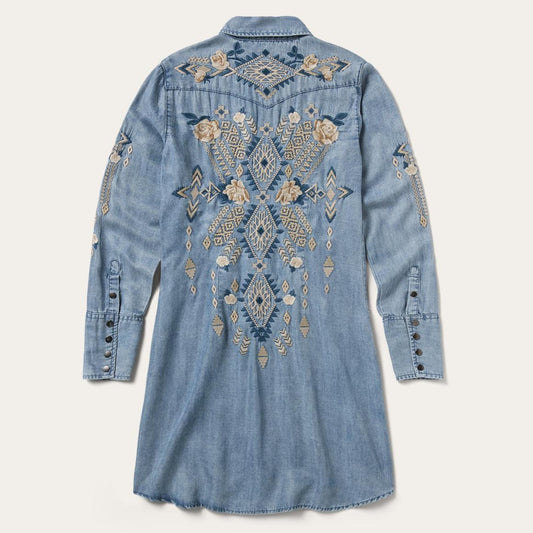 Embroidered Denim Twill Shirt Dress Blue | Women Stetson Mini