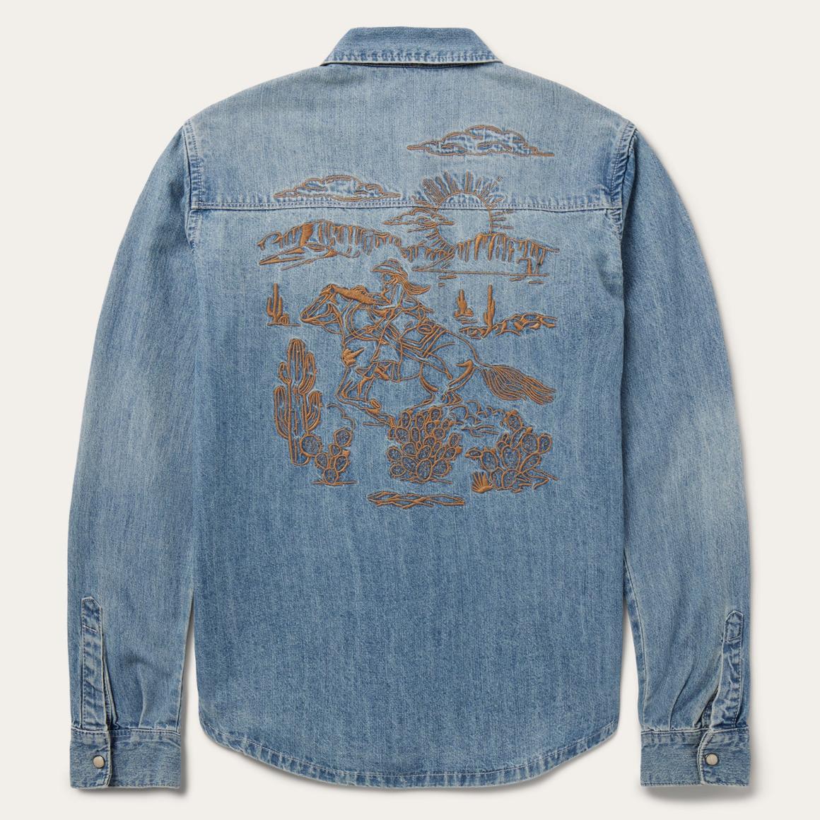 Embroidered Light Denim Shirt Blue | Women Stetson Denim Shirts