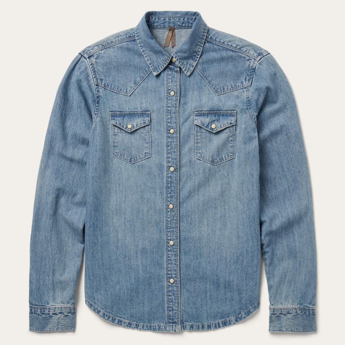 Embroidered Light Denim Shirt Blue | Women Stetson Denim Shirts