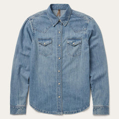 Embroidered Light Denim Shirt Blue | Women Stetson Denim Shirts