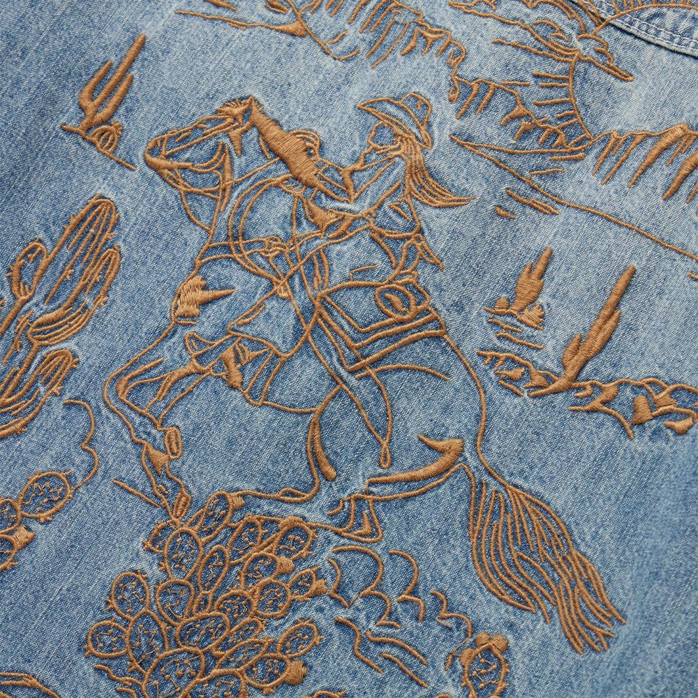 Embroidered Light Denim Shirt Blue | Women Stetson Denim Shirts