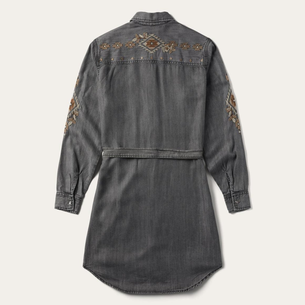 Embroidered Snap Front Shirt Dress Black | Women Stetson Shirt Dresses