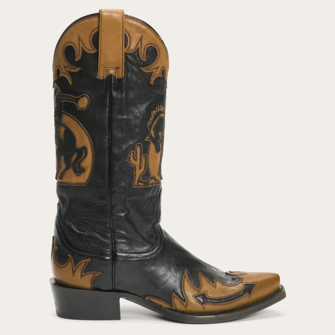 Faye Cowgirl &amp; Horse Underlay Leather Boot Black | Women Stetson Western