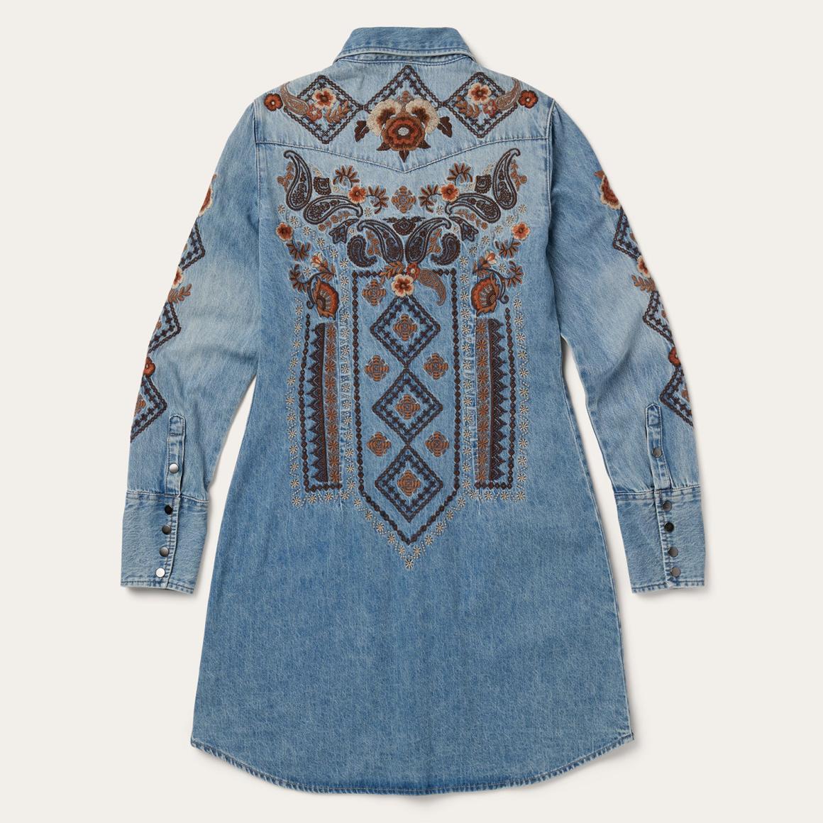 Floral Embroidered Denim Shirt Dress Blue | Women Stetson Mini