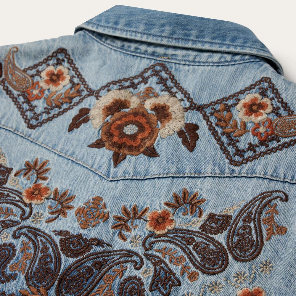 Floral Embroidered Denim Shirt Dress Blue | Women Stetson Mini