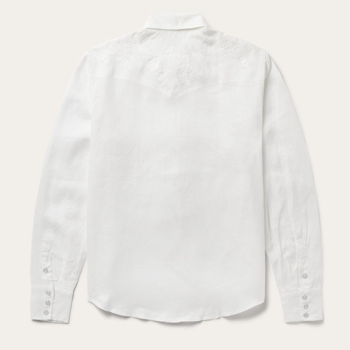 Floral Embroidered White Linen Shirt White | Women Stetson Western Shirts
