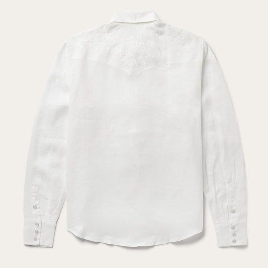 Floral Embroidered White Linen Shirt White | Women Stetson Western Shirts