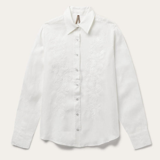 Floral Embroidered White Linen Shirt White | Women Stetson Western Shirts