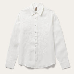 Floral Embroidered White Linen Shirt White | Women Stetson Western Shirts