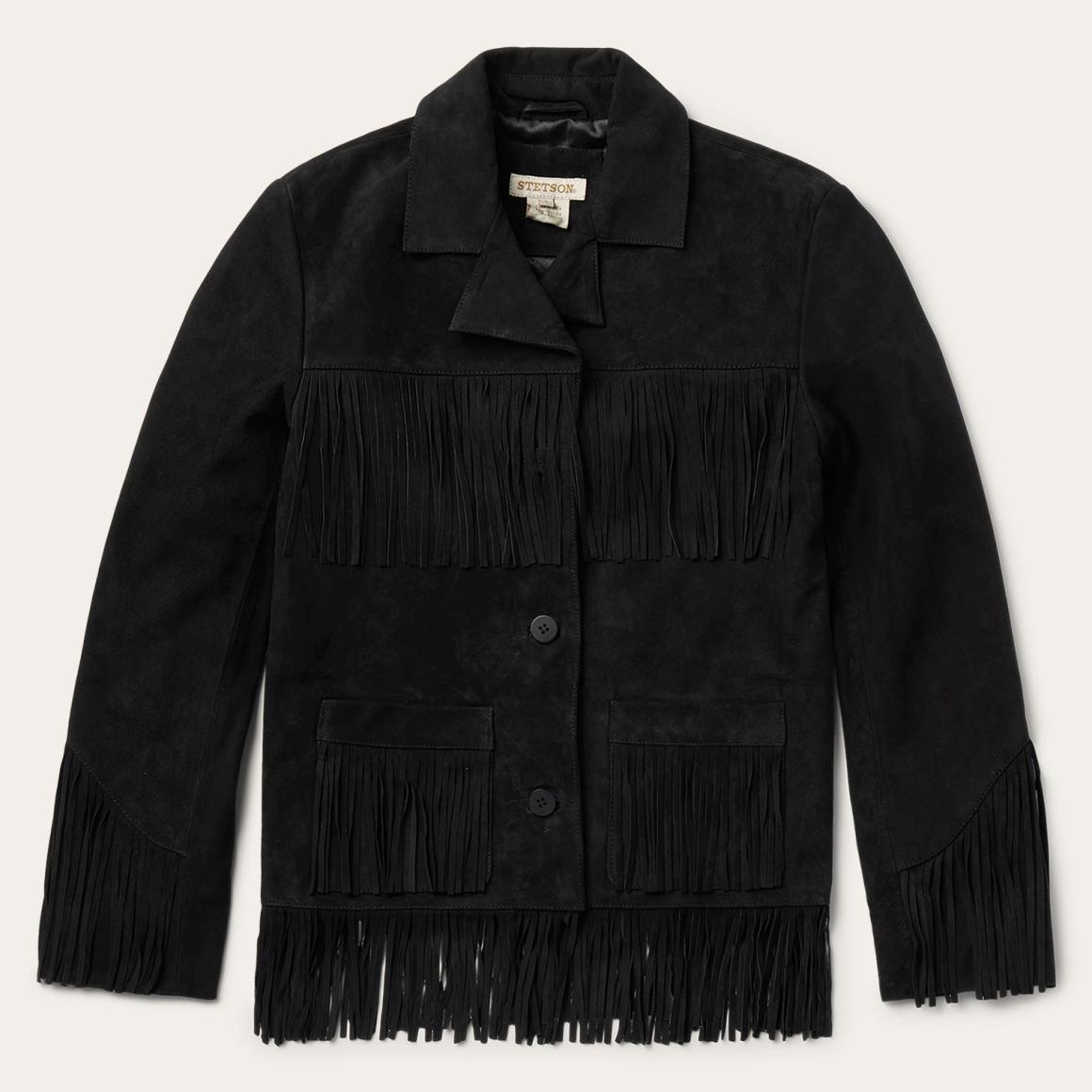 Fringe Suede Jacket Black | Women Stetson Jackets