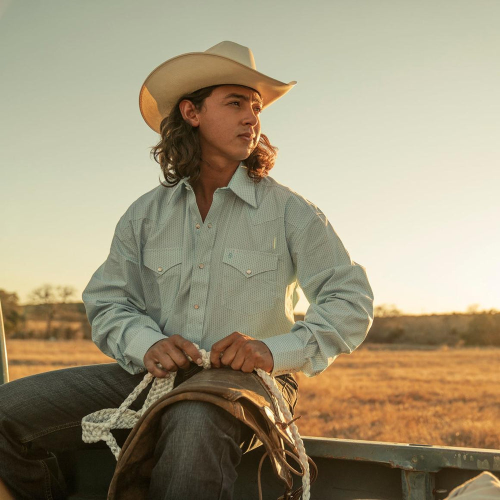 Geo Western Shirt Blue | Men Stetson Classic Cut