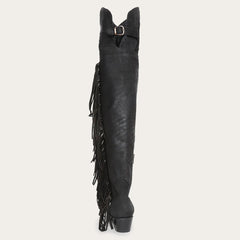 Glam Over-The-Knee Fringe Boot Black Leather | Women Stetson Western