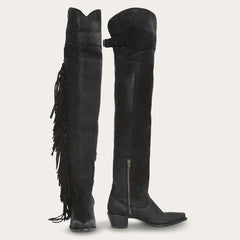 Glam Over-The-Knee Fringe Boot Black Leather | Women Stetson Western