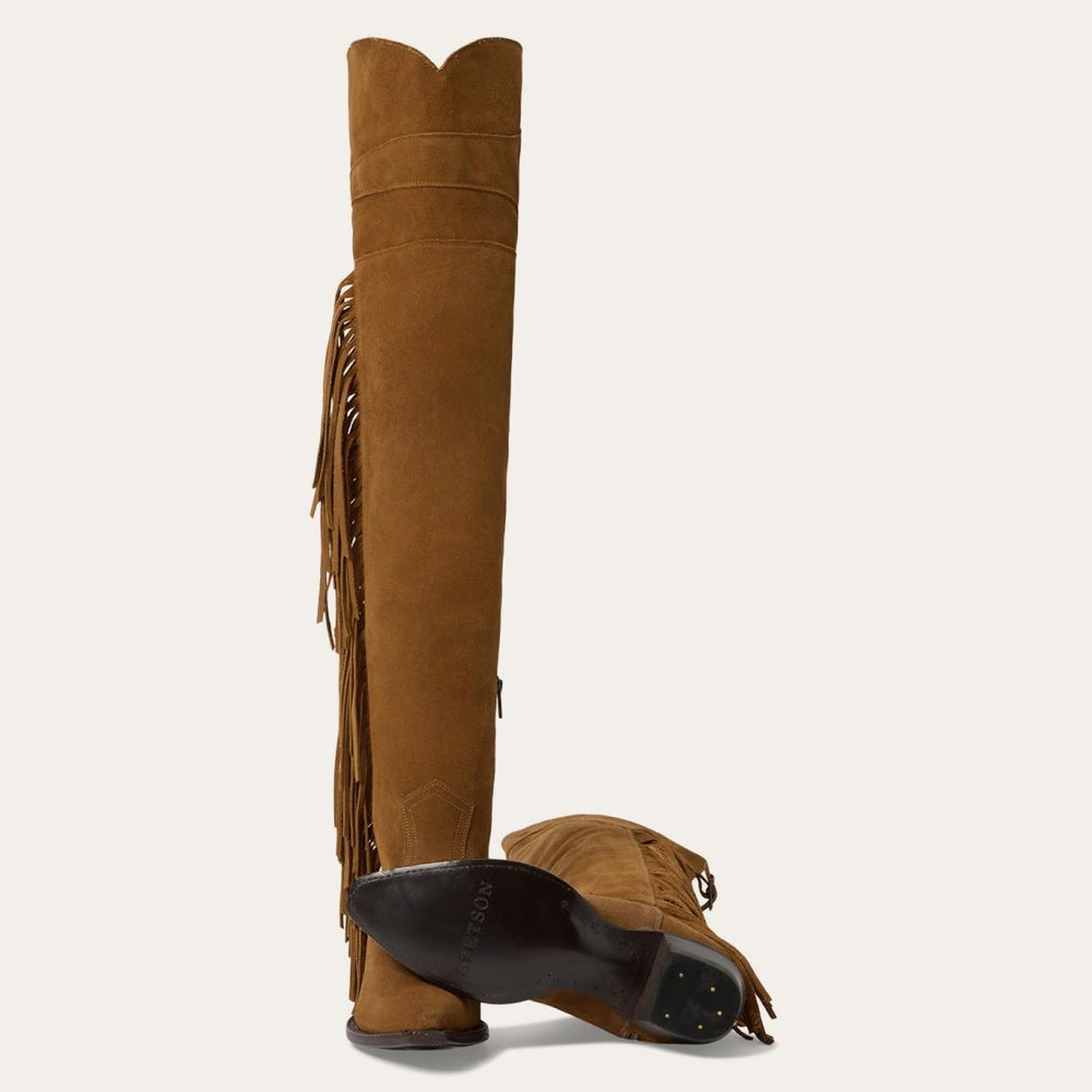 Glam Over-The-Knee Fringe Boot Tan Suede | Women Stetson Western