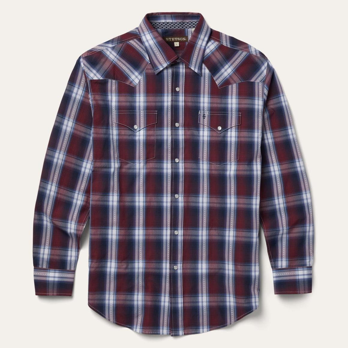 Good Luck Plaid Western Shirt Wine | Men Stetson Classic Cut