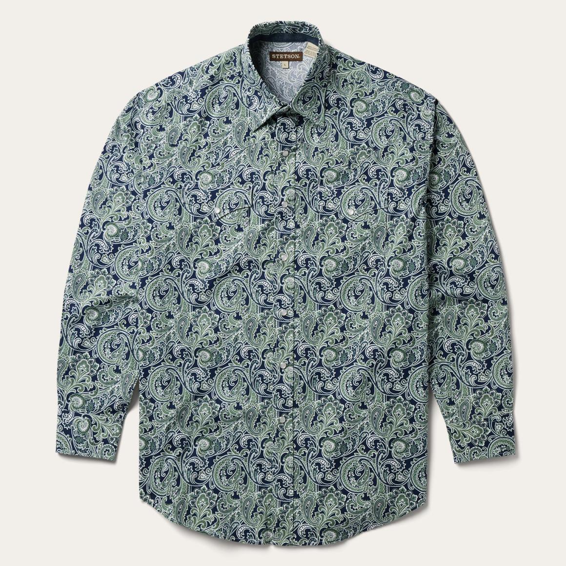 Greenspring Paisley Print Western Shirt Blue | Men Stetson Classic Cut