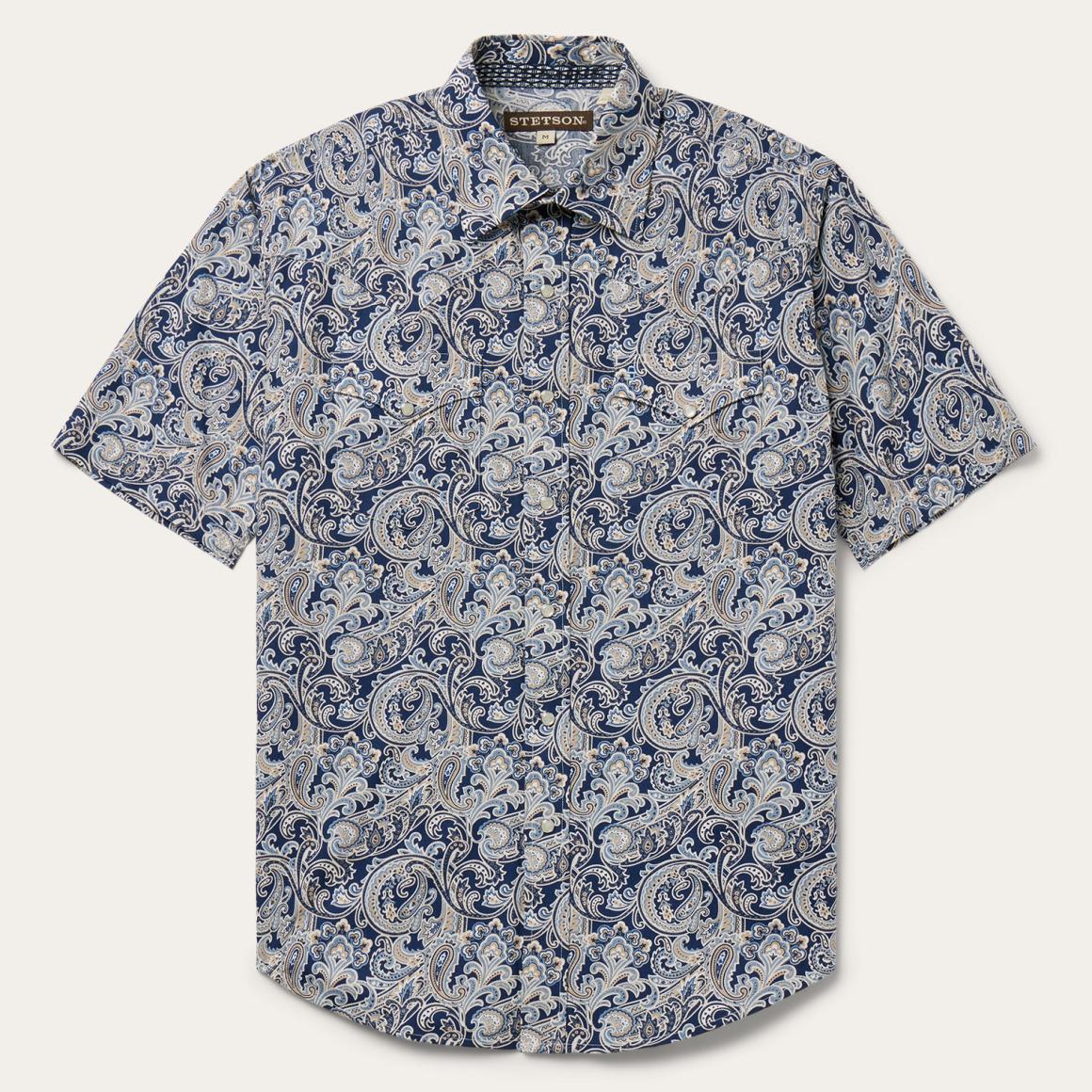 Greenspring Paisley Short Sleeve Western Shirt Blue | Men Stetson Classic Cut