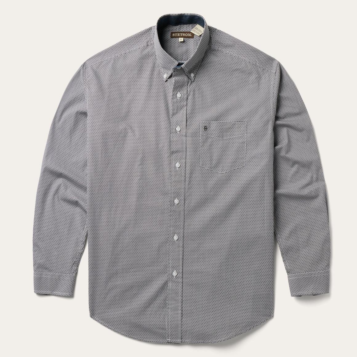 Grey Geo Print Button Front Shirt Grey | Men Stetson Western Shirts