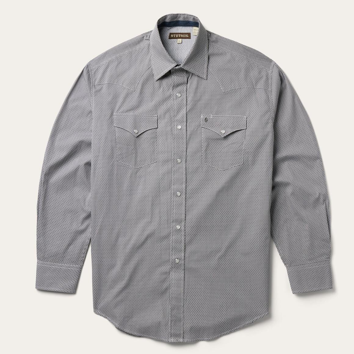 Grey Geo Print Western Shirt Grey | Men Stetson Modern Cut