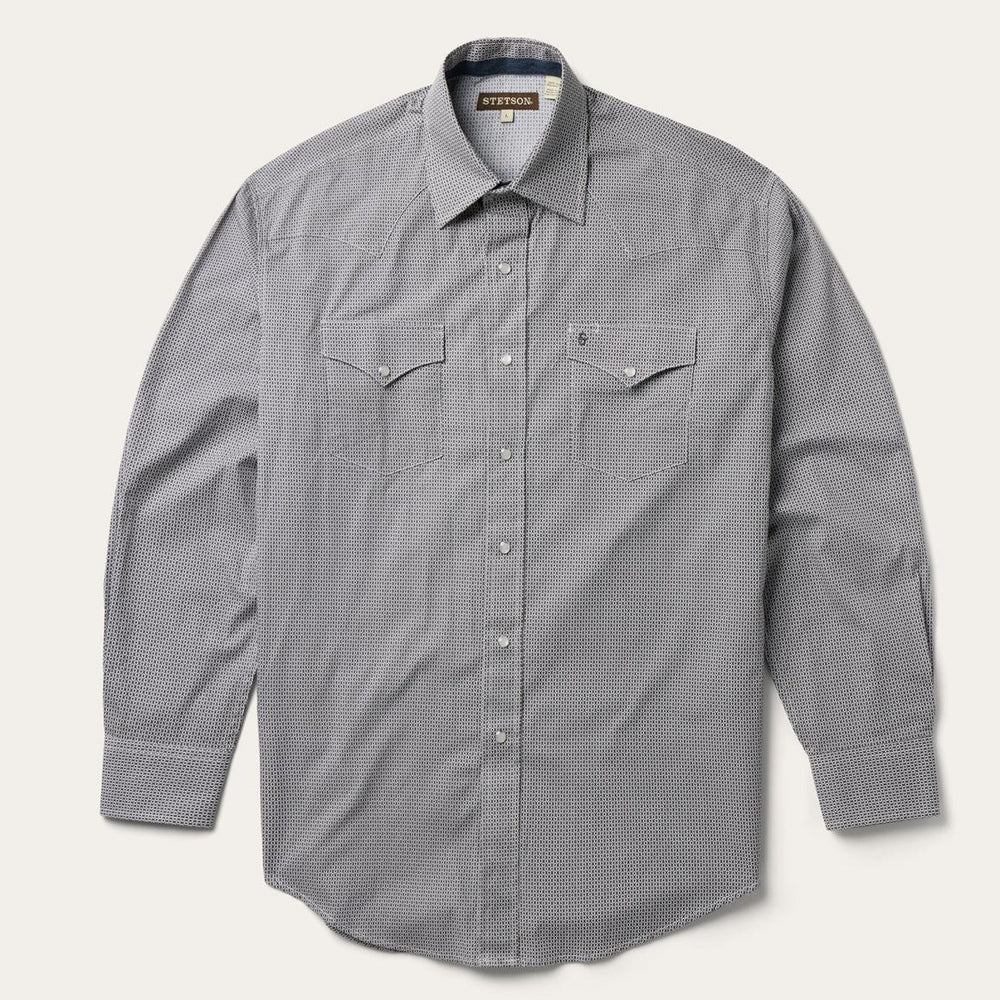 Grey Geo Print Western Shirt Grey | Men Stetson Modern Cut