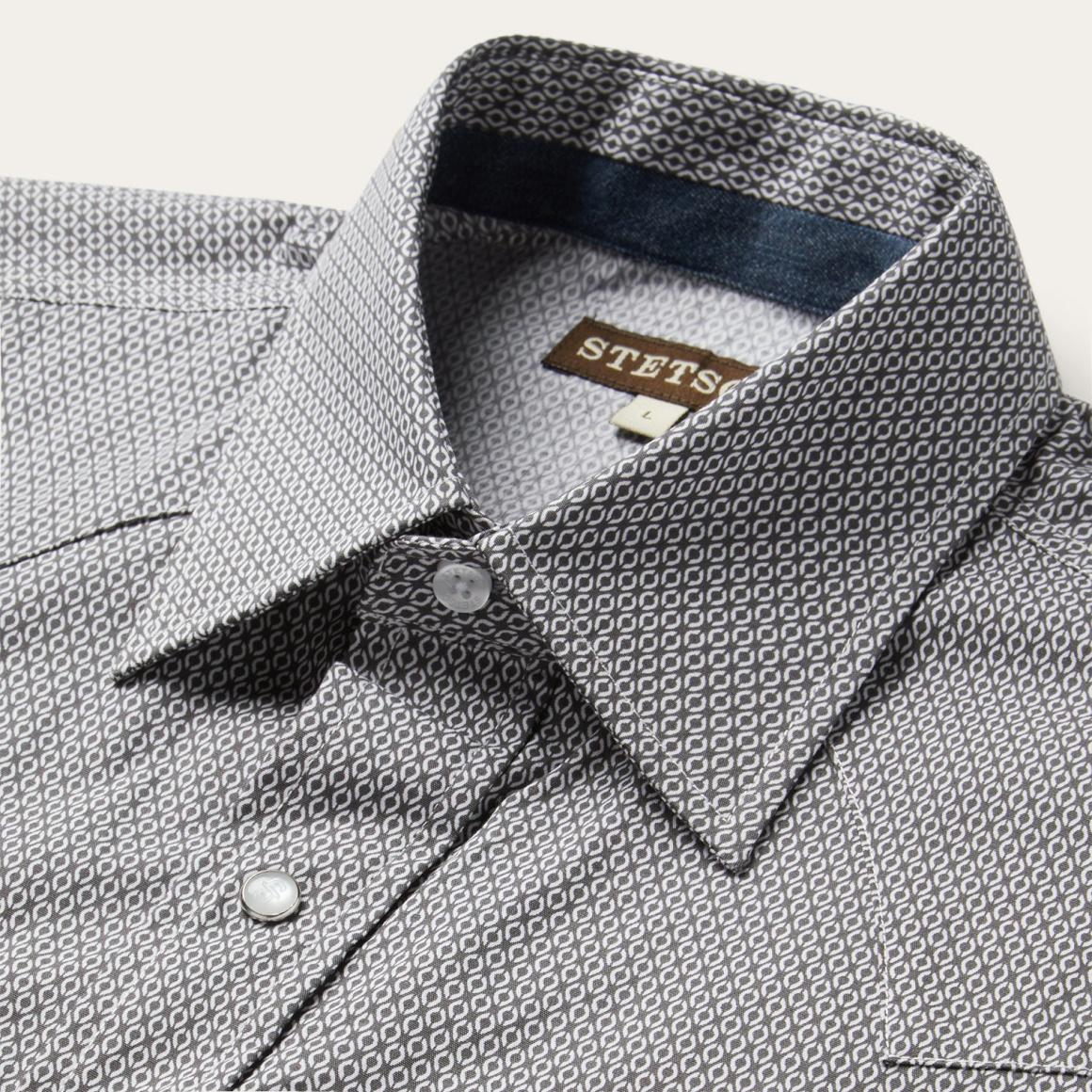 Grey Geo Print Western Shirt Grey | Men Stetson Modern Cut