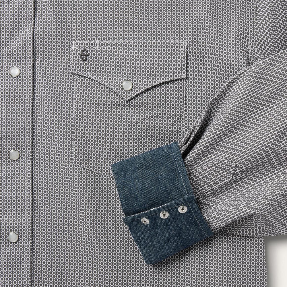 Grey Geo Print Western Shirt Grey | Men Stetson Modern Cut