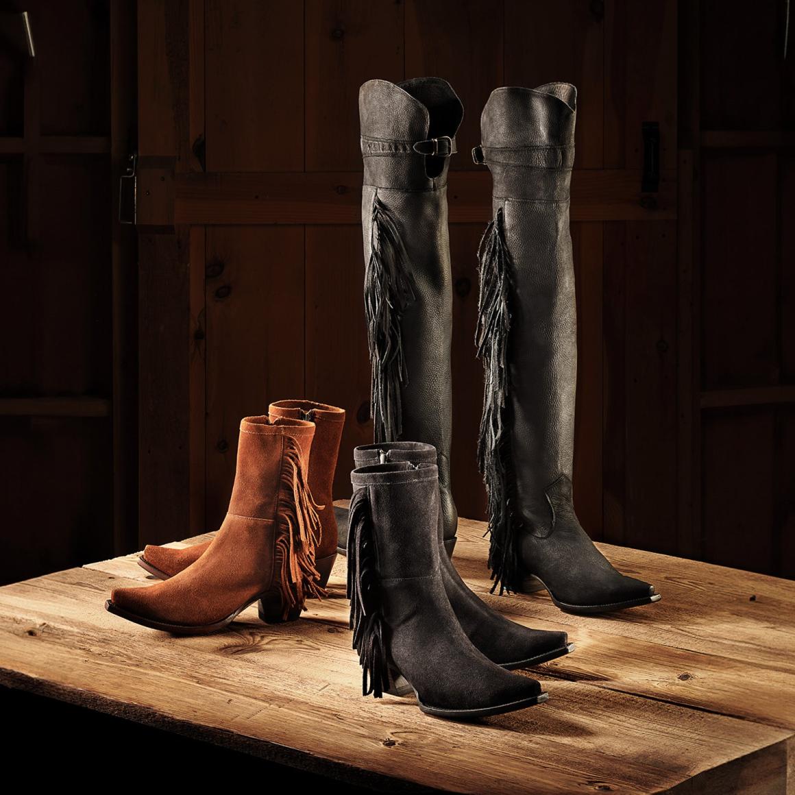 Halle Suede Fringe Side Zip Boot Black | Women Stetson Western