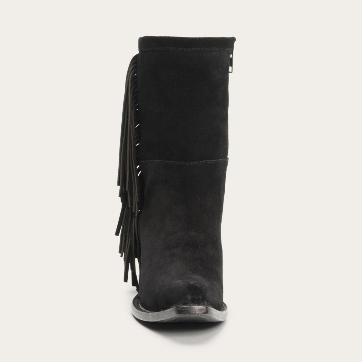 Halle Suede Fringe Side Zip Boot Black | Women Stetson Western