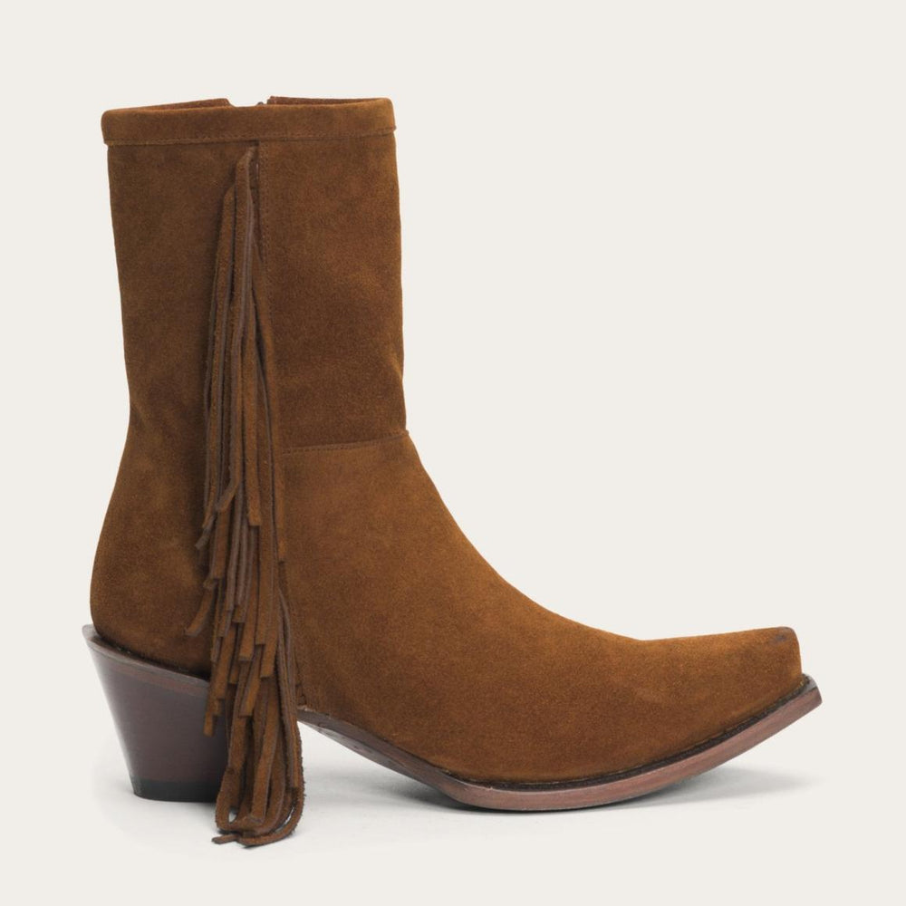 Halle Suede Fringe Side Zip Boot Brown | Women Stetson Western