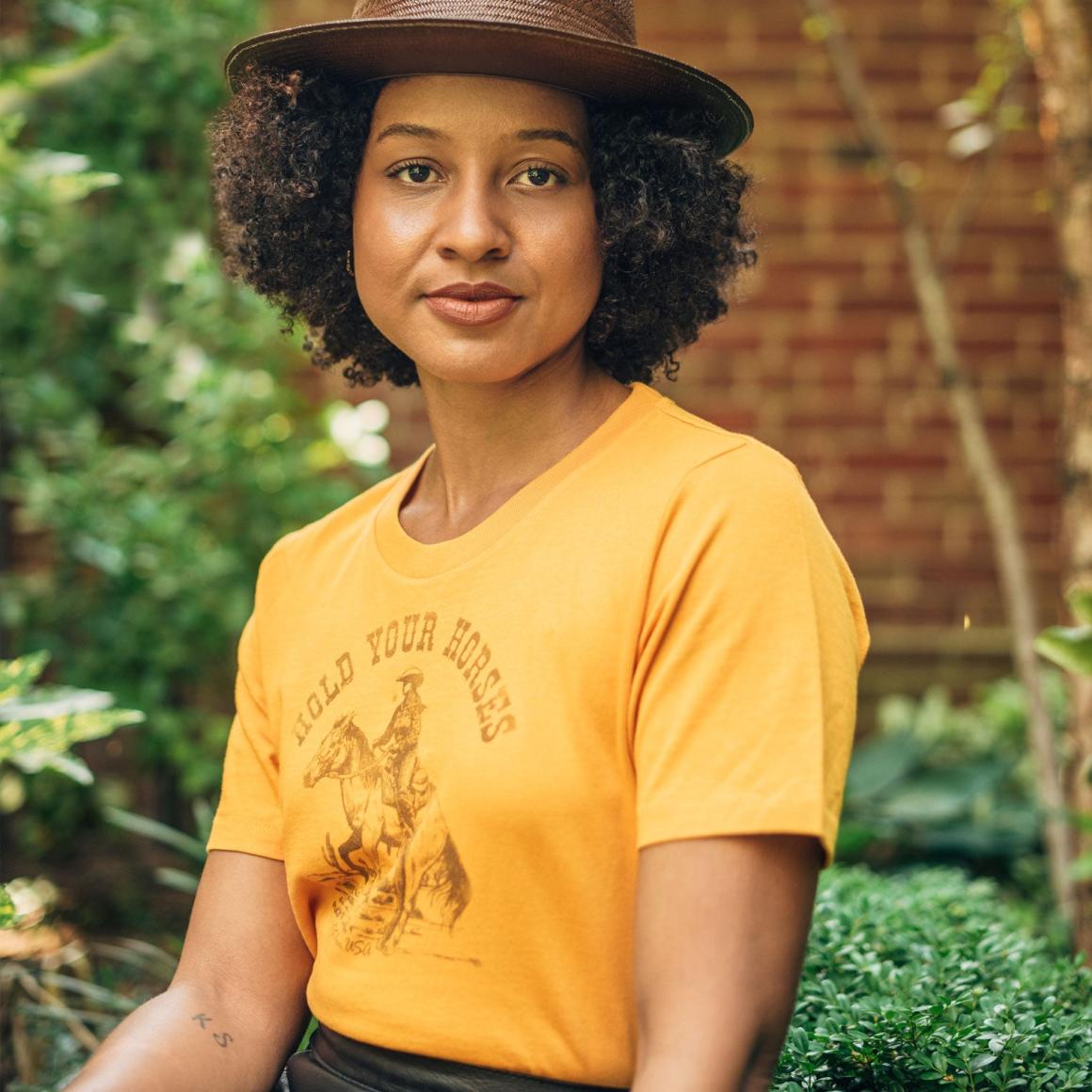 Hold Your Horses Graphic Tee Yellow | Women Stetson Tees