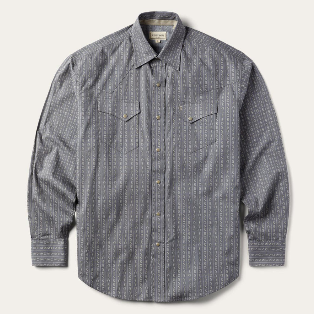 Horseshoe Stripe Print Shirt Grey | Men Stetson Classic Cut