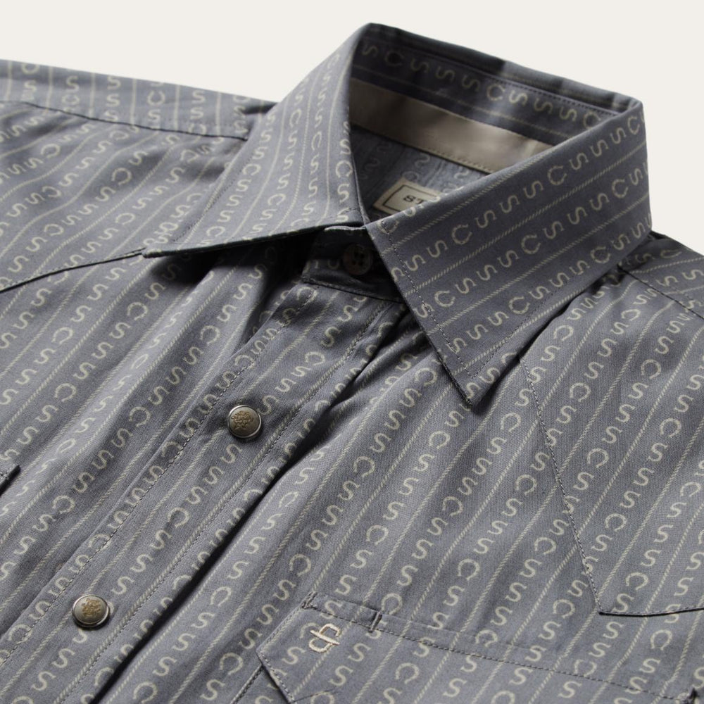 Horseshoe Stripe Print Shirt Grey | Men Stetson Classic Cut