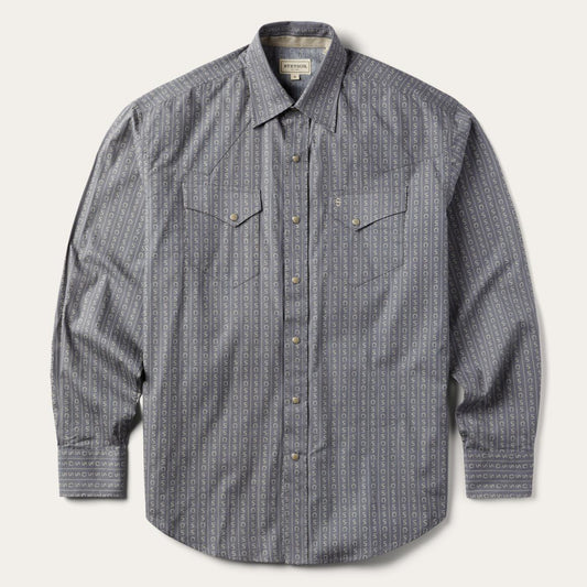 Horseshoe Stripe Print Shirt Grey | Men Stetson Classic Cut