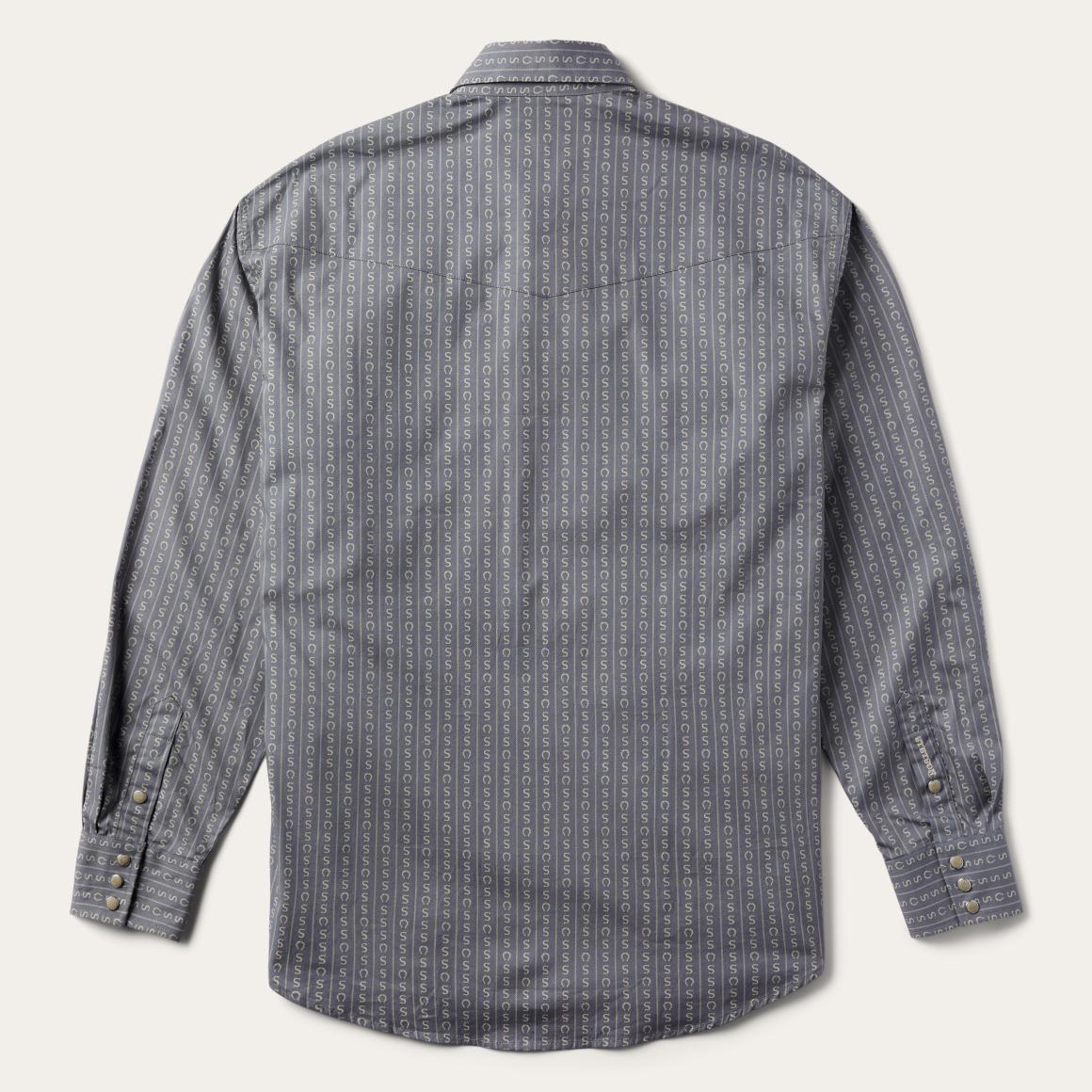 Horseshoe Stripe Print Shirt Grey | Men Stetson Western Shirts