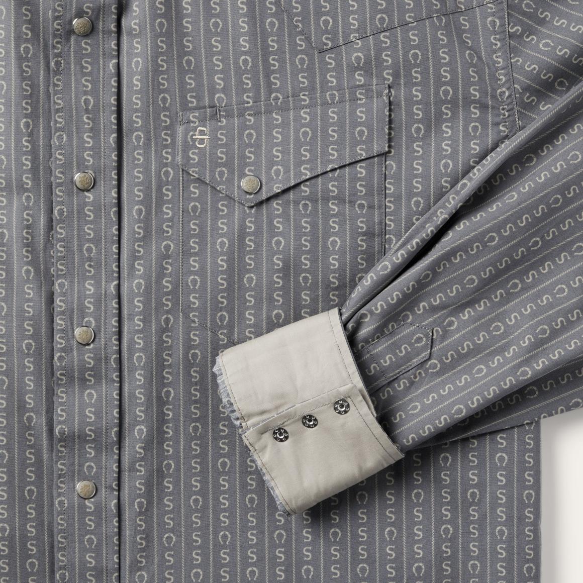 Horseshoe Stripe Print Shirt Grey | Men Stetson Western Shirts