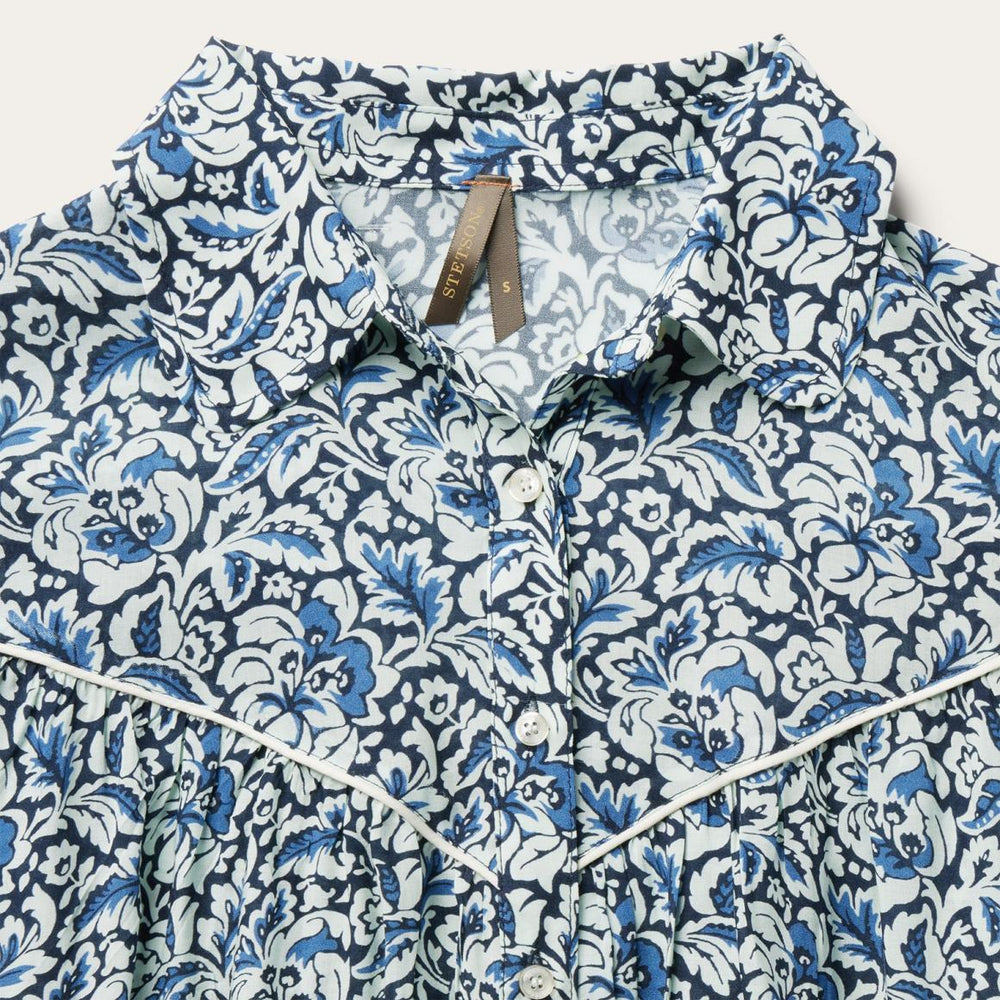 Indigo Tapestry Print Blouse Blue | Women Stetson Blouses