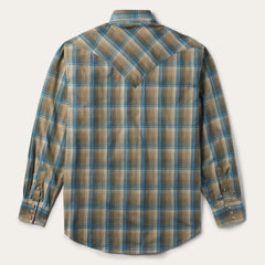 Khaki Ombre Plaid Shirt Brown | Men Stetson Western Shirts