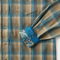 Khaki Ombre Plaid Shirt Brown | Men Stetson Western Shirts