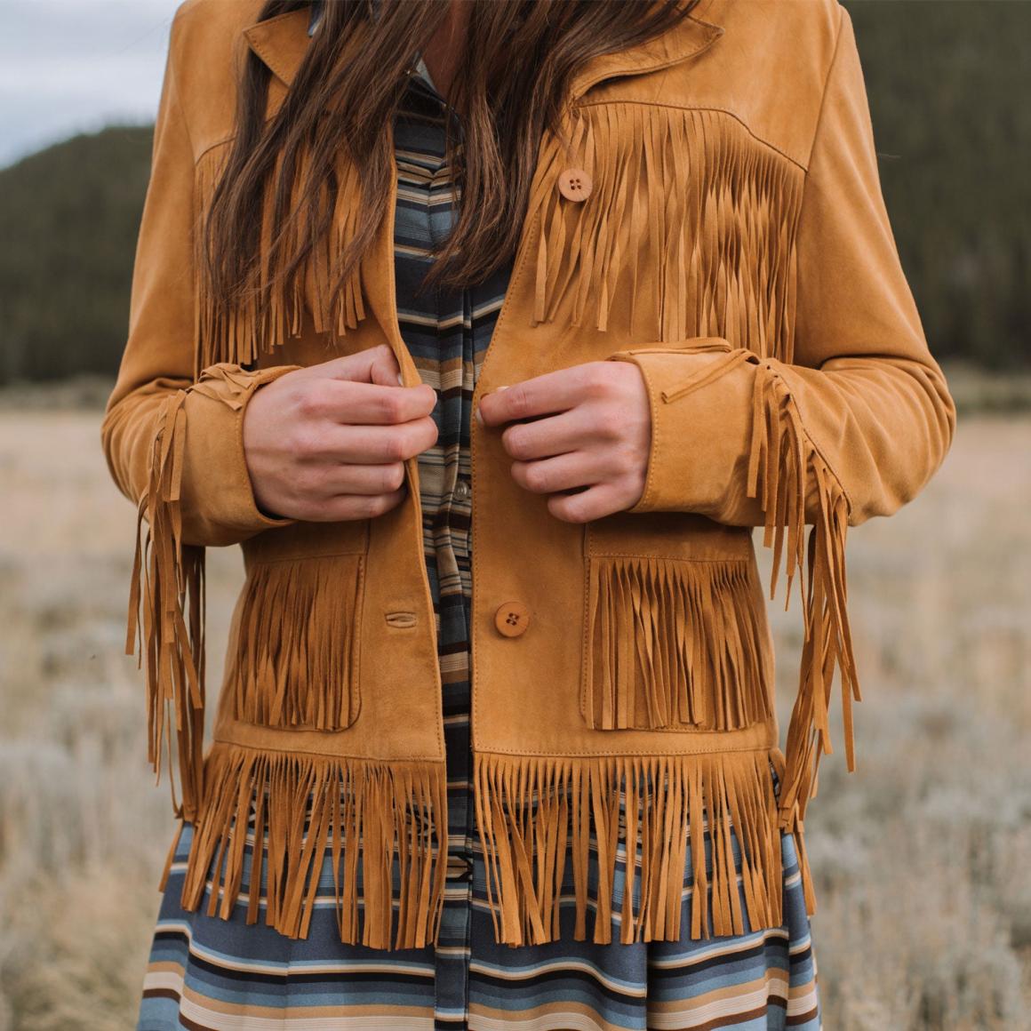 Lamb Suede Fringed Jacket Brown | Women Stetson Jackets