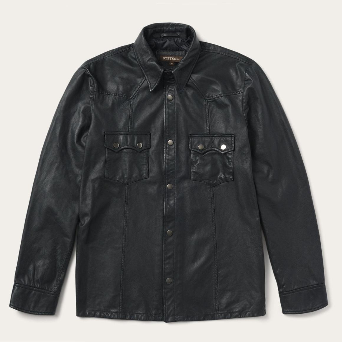 Leather Western Shirt Jacket Black | Men Stetson Jackets