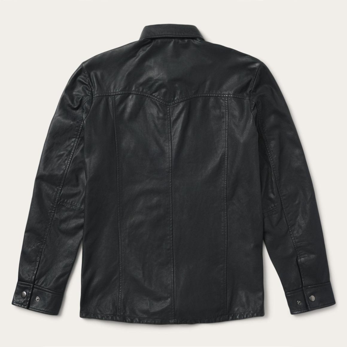 Leather Western Shirt Jacket Black | Men Stetson Jackets