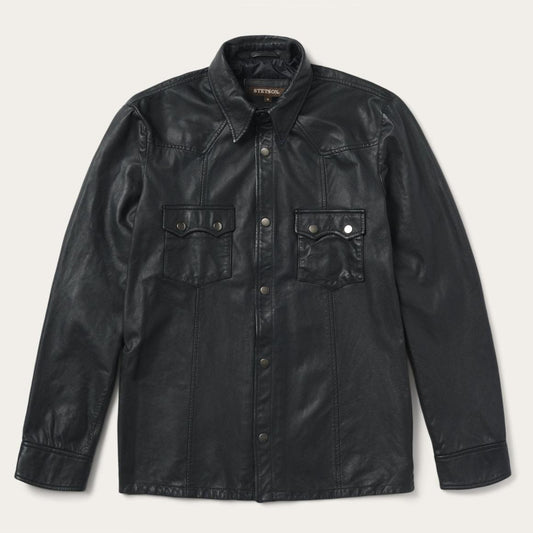 Leather Western Shirt Jacket Black | Men Stetson Jackets