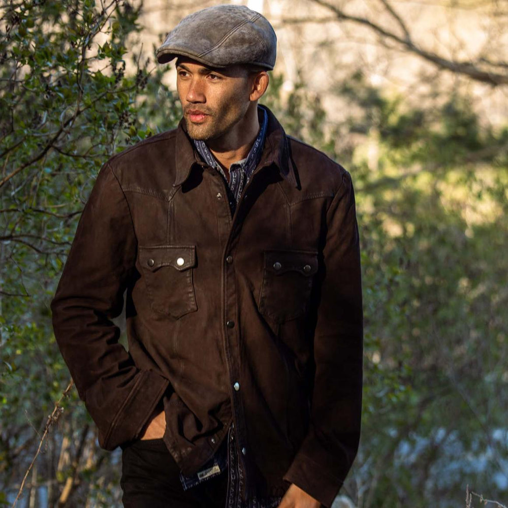 Leather Western Shirt Jacket Brown | Men Stetson Jackets